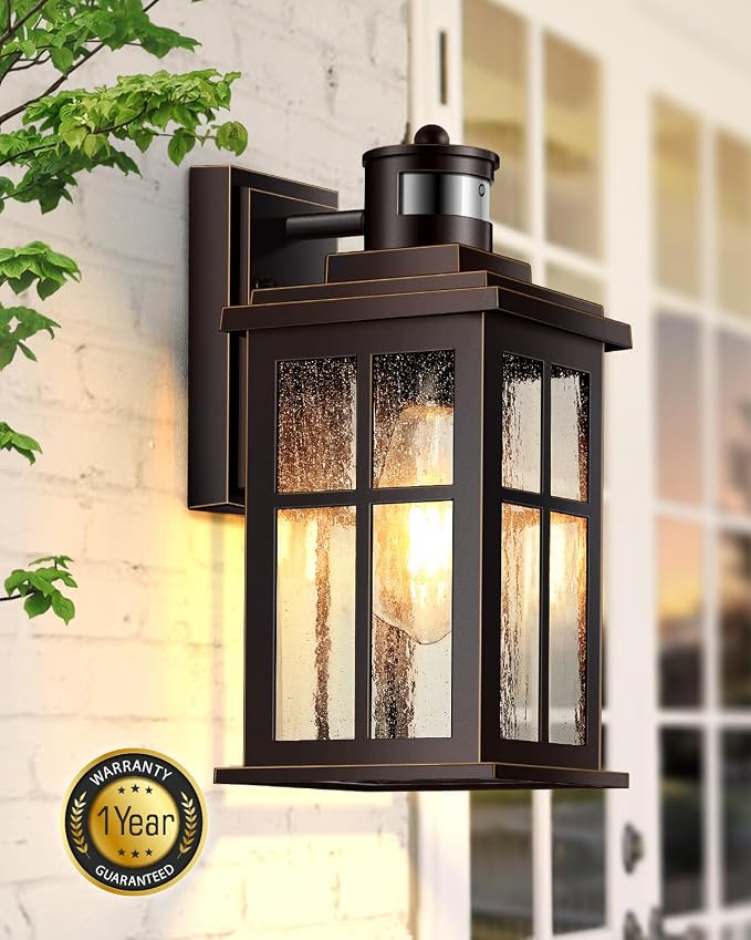 VIANIS Aluminum Motion Sensor Outdoor Porch Lights for House, ORB Gold Trim | Weatherproof, Durable Dusk to Dawn Exterior Lighting Fixtures Wall Mount for Garage, Farmhouse Outside Wall Sconces for Patio