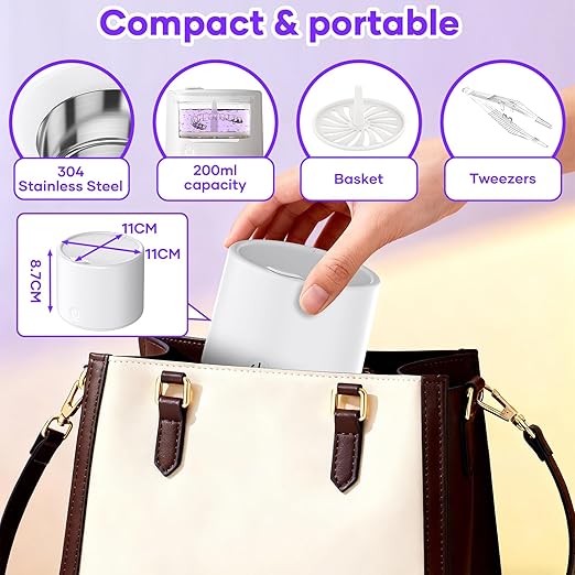 Ultrasonic Retainer Cleaner Machine, 50kHz Dental Cleaning Pod for Braces, Dentures, Aligners, Invisalign, Mouth Guards, 200ML with 3 Modes, Professional Oral Appliance Jewelry Cleaner, White