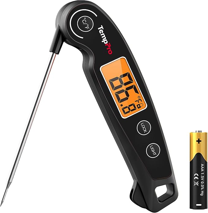 TempPro TempSwift 1 SEC Instant Read Meat Thermometer for Cooking | 100% Waterproof Digital Food Thermometer with Large Backlit LCD, Kitchen Thermometer for Grilling, Smoking & Candy Making