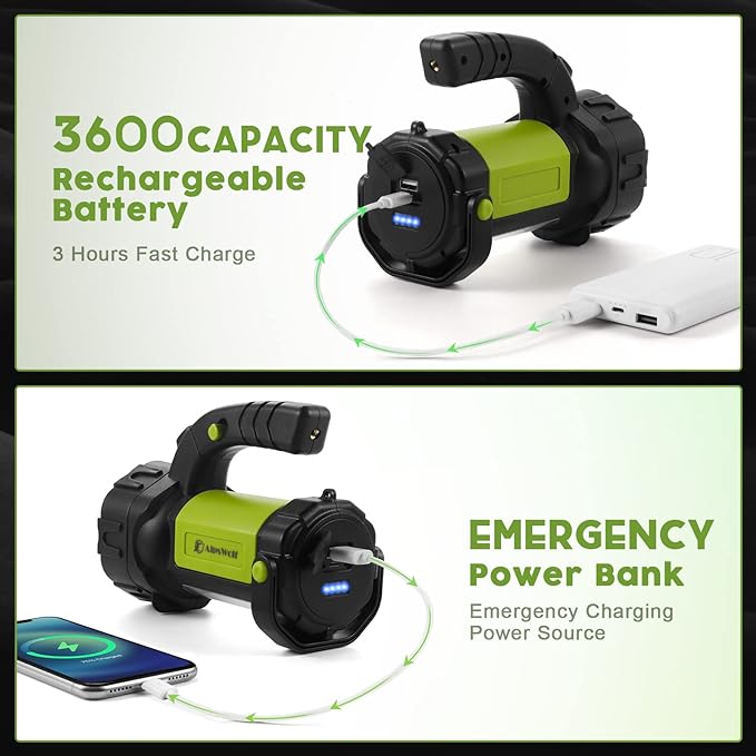 AlpsWolf Camping Lantern Rechargeable, LED Flashlight Spotlight Lantern with 800LM, 3600 mAh, Strap Included Portable Bright Camping Light for Emergency, Outdoor Hiking, Power Outages