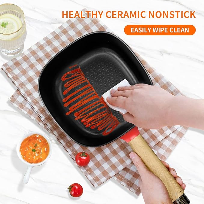 Audecook Hot Pot Electric 2L, Cermic Glaze Non-Stick Frying Pan 8 Inch, Portable Travel Cooker for Ramen/Steak/Fried Rice/Oatmeal/Soup, with Dual Power Control (Silicone Spatula Included)