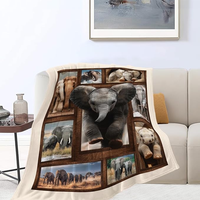 Yibuda Elephant Family Blanket Cute Elephant Flannel Plush Throw Blanket Cozy Wildlife Animal Decor Fleece Stuff Blanket Gifts for Lover Girls Boys Kids Adults Women Bed Travel 60"x80"