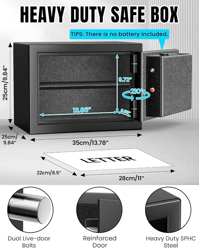 [𝟐𝟎𝟐𝟔 𝟑𝟓-𝐌𝐢𝐧 𝟏𝟕𝟎𝟎°𝐅] Fireproof Safe for Home, Money Safe for Cash, 𝟐𝟐𝐋𝐛𝐬 Fire Proof safes for Home Use, Wall Mounted Safes with Alarm System and LED Light