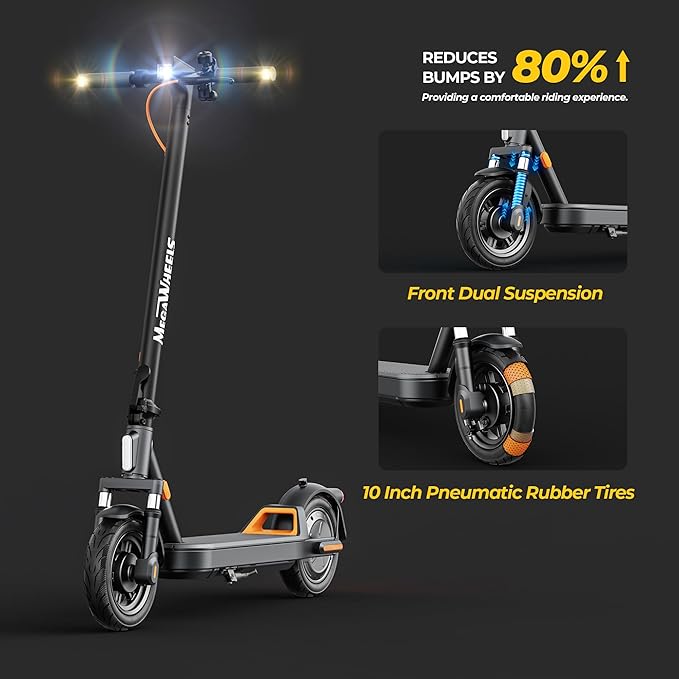 Electric Scooter for Adults with Suspension, 10in Pneumatic Tires, 19 Miles, 10.2AH 220.3Wh, 350W Motor, 15MPH Max Speed, Turn Lights, Foldable Adult Electric Scooter