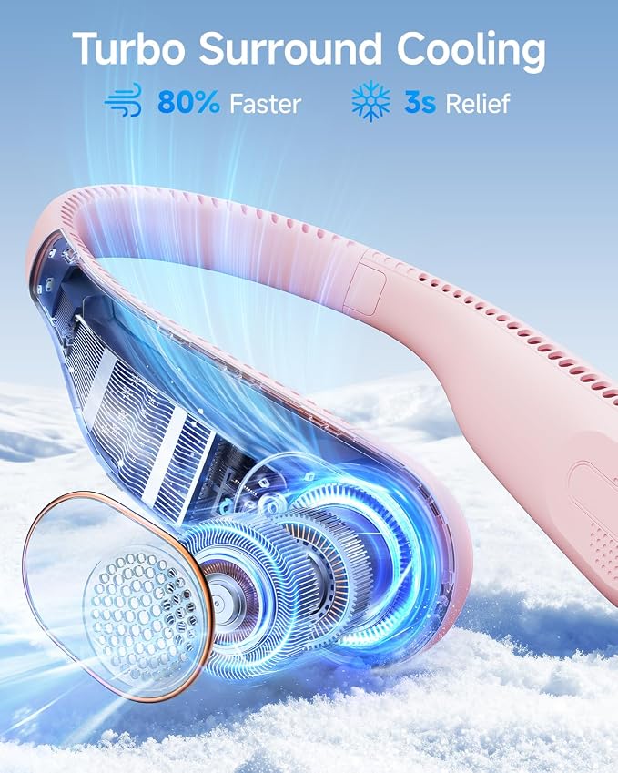 SWEETFULL Portable Neck Fan: 5200mAh Bladeless Personal Fan | 4 Speeds, 20H Max Runtime, No Hair Twist Quiet Wearable Fan for Travel | Birthday Gifts for Men Women Mom Dad