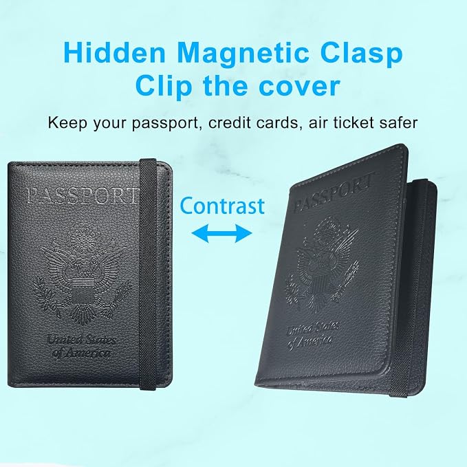 ACdream Passport Holder Cover, Leather Travel Wallet Case, RFID Blocking Document Organizer Protecrtor, with Slots for Credit Cards, Boarding Pass, for Women and Men - Black