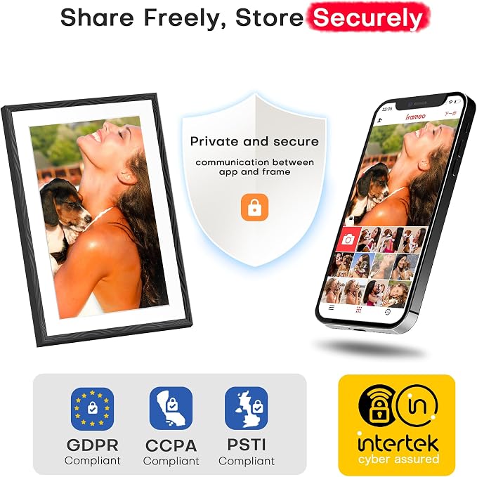 Frameo 10.1'' Digital Picture Frame WiFi, 1280 * 800 HD Touch Screen, 32GB Memory, Wall Mountable Digital Photo Frame, Auto-Rotate, Share Instantly, Wedding, Birthday Gifts for Mom