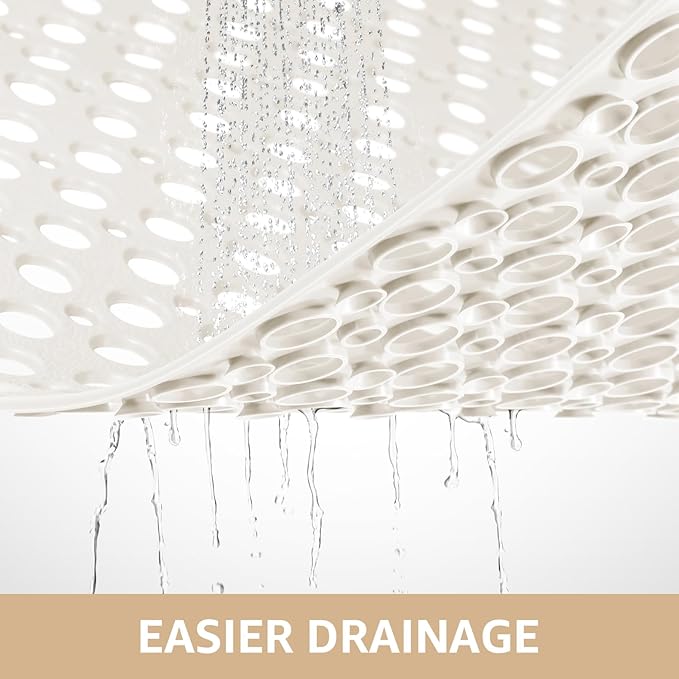 Yolife Large Shower Mat, 35 x 24 inch Non Slip Shower Mats for Inside Shower with Drain Holes and Suction Cups for Bathroom, No Odor TPE Shower Floor Mat, White