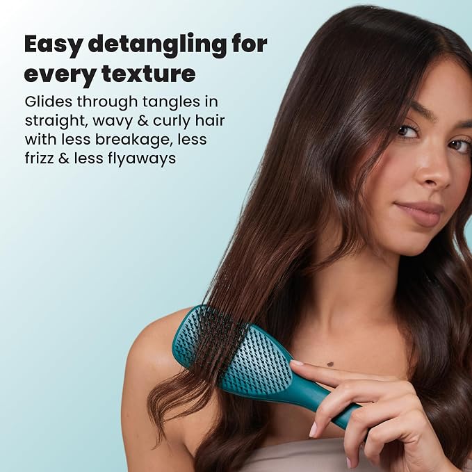 Tangle Teezer Ultimate Detangler Brush, Straight to Wavy, Teal | Patented two-tier, regular-flex teeth reduce breakage & split ends on wet or dry hair; Shower-friendly hairbrush for all ages