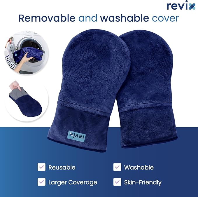 REVIX Microwavable Therapy Mittens for Hands and Fingers, Moist Heat Hand Warmers Gloves, Natural Unscented Heating Mitts (1 Pair)