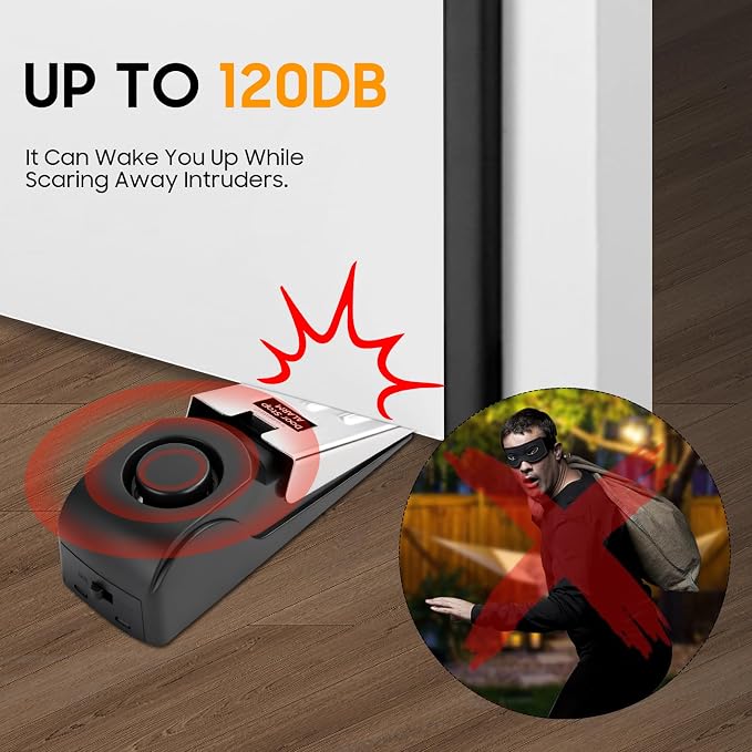 Upgraded Door Stopper Alarm - 120dB Loud Anti-Theft Security Alarm for Home, Travel & Apartments (Battery Included, 1 Pack)