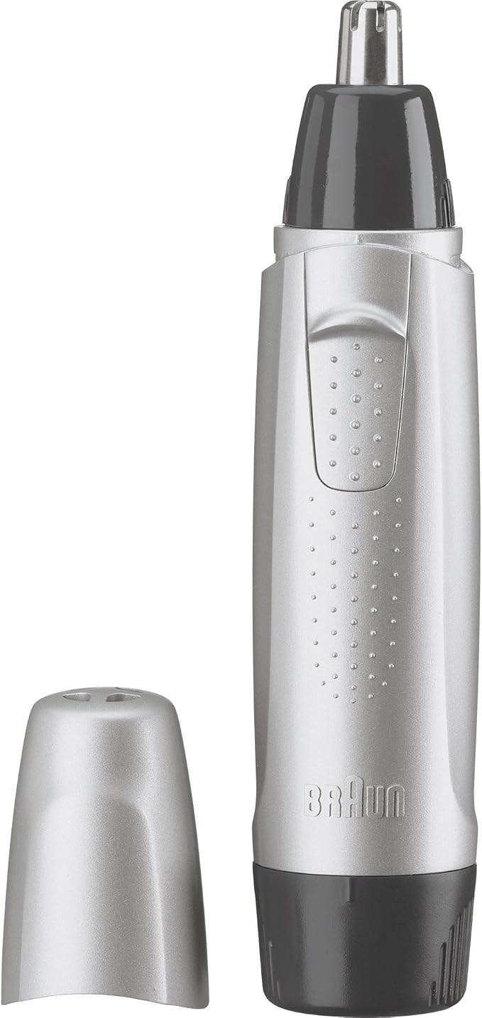 Braun Ear and Nose Hair Trimmer for Men and Women, Battery Operated Electric Groomer, Black/Silver, AA Battery Included