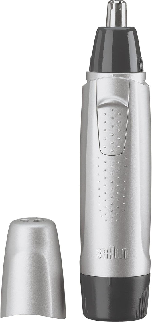 Braun Ear and Nose Hair Trimmer for Men and Women, Battery Operated Electric Groomer, Black/Silver, AA Battery Included