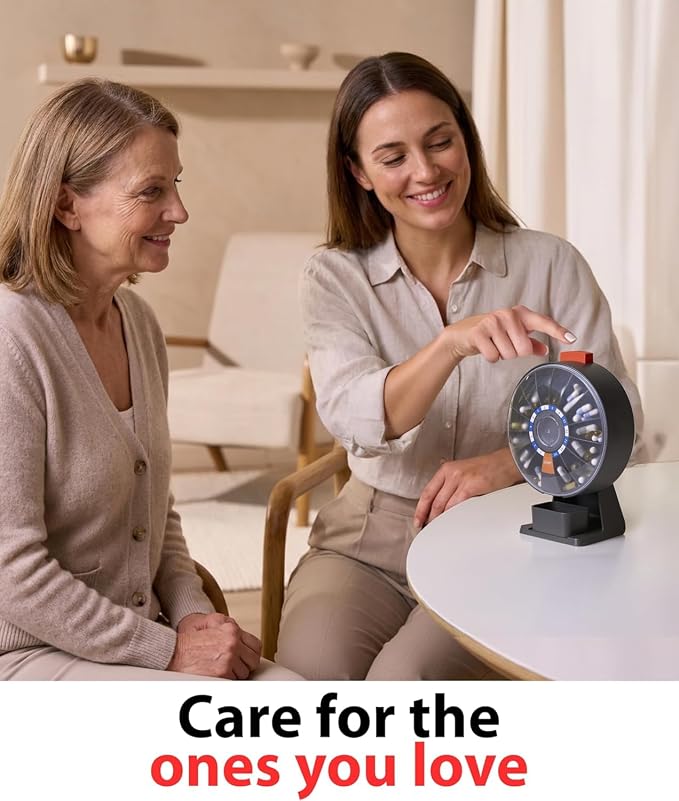 Pill Dispenser 14 Day – Rotating Medicine Organizer Wheel with Push Button | Wall Mounted or Desktop Manual Pill Dispenser for Elderly & Seniors, Large Capacity Vitamin & Medication Organizer