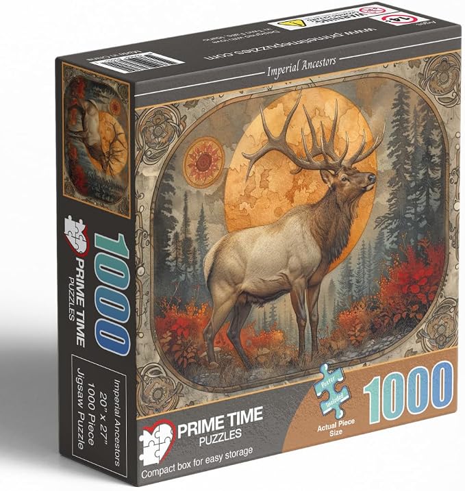 Adult Jigsaw Puzzle 1000 Piece Bull Elk Forest | Rocky Mountain fall wildlife scene. Challenging 1000-piece design. Great for game nights on a table, puzzleboard, or floor.