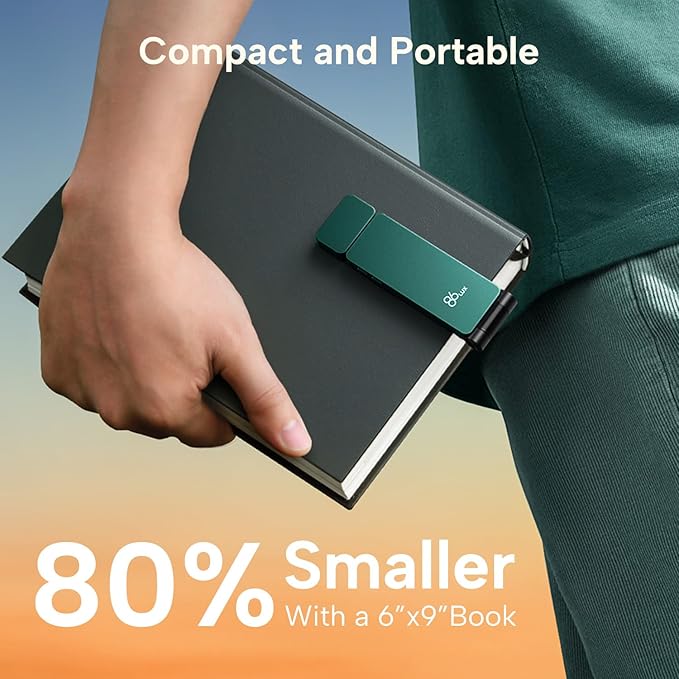 86lux Book Light, Rechargeable Reading Lights for Books in Bed, Ultralight Clip-on LED Bookmark Lamp with 3 Amber Colors & Stepless Dimming for Night Reading for Book Lovers, Kids,Hunter Green