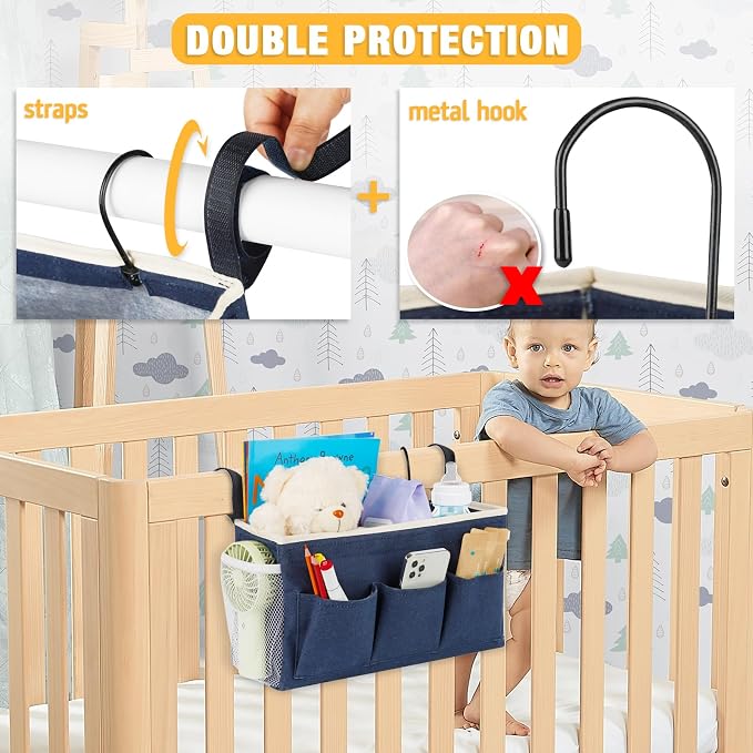 Lilithye Bedside Caddy, Bedside Storage Bag Hanging Organizer for Bunk Bed | Bed Caddy with Fixed Straps and Water Bottle Holder for Home, College Dorm, Bunk Bed, Hospital Bed and Crib Bed Rails