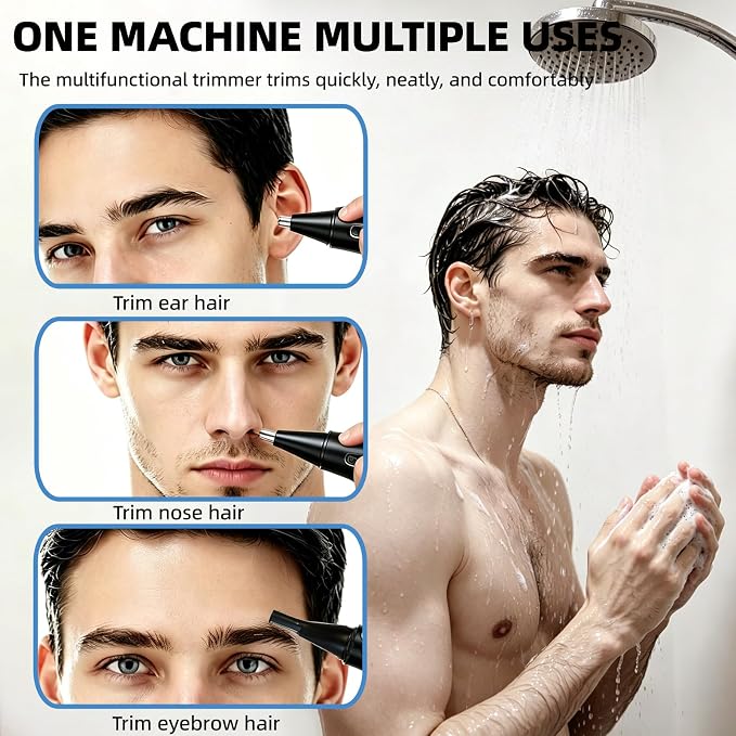 Nose Hair Trimmer for Men, Ultra Quiet 2-Speed Manscaped Nose Trimmer, IPX6 Waterproof Eyebrow Facial Hair Trimmer Body, Professional Dual-Edge Blades, LCD Display & Type-C Fast Charging (black02)