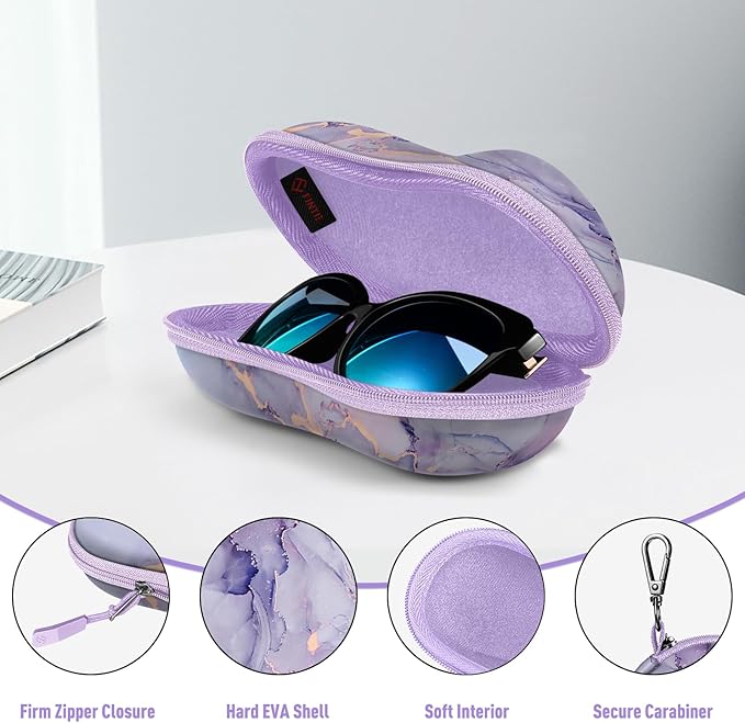 FINTIE Sunglasses Case, Hard EVA Shell Shockproof Sport Glasses Case with Metal Carabiner Travel Zipper Eyeglasses Holder