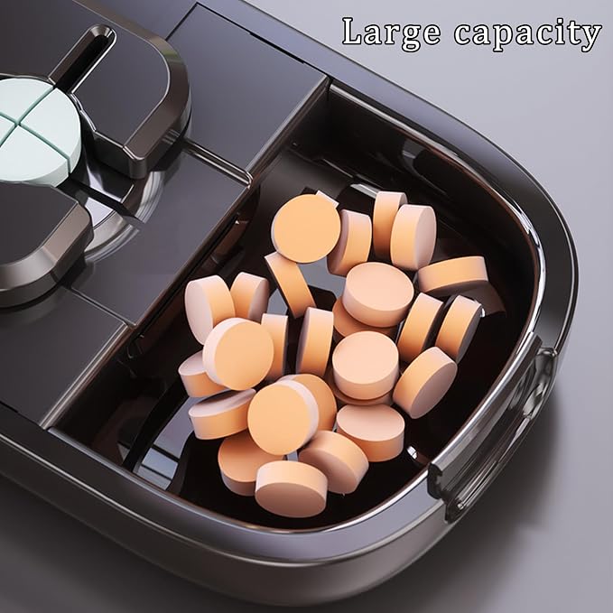 Pill Cutter Splitter for Small and Tiny Pills, Adjustable Pill Cutter and Splitter for Multiple Pills, Portable 1/2 1/4 Splitter Popper, Accurate Centering Alignment Device (Beige, 1/2 + 1/4)