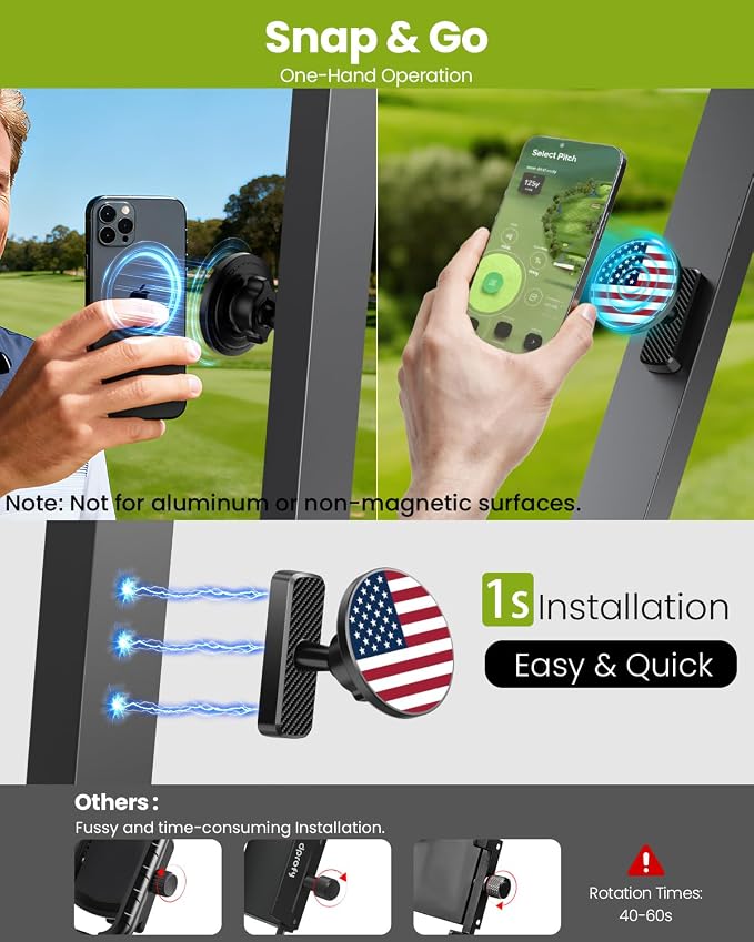 Magnetic Golf Cart Phone Holder, Golf Accessories Gifts for Men Dad Husband Unique, 360° Rotation US Flag Phone Mount for Golf Cart, Birthday Golf Gifts for Men Him Boyfriend, 2026 Golfers Must Haves