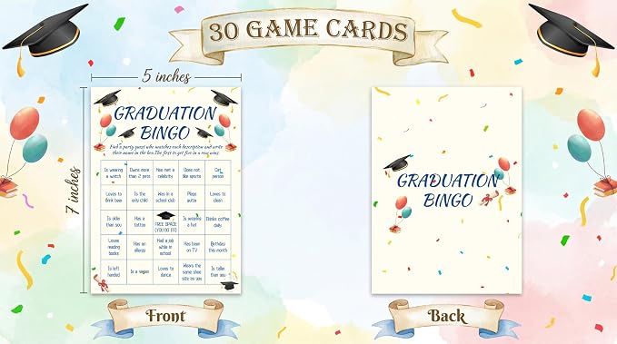 30PCS 2026 Graduation Party Game Cards, Graduation Bingo Game, Senior High School & College Graduation Party Favors-DH02