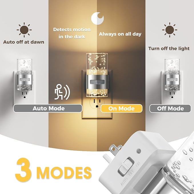 L LOHAS LED Motion Sensor Night Light,Dimmable Night Lights Plug into Wall | 3000K Night-Lights with 0-100 LM Adjustable, Acrylic Bubble Plug in Nightlight for Bathroom Hallway Nursery