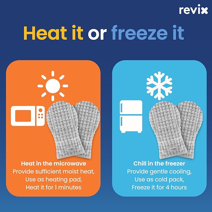 REVIX Microwavable Heated Gloves for Hands and Fingers, Unscented Microwave Hand Warmers, Heating Mittens for Women & Men, Hand Muff for Hands Discomfort Relief, Gray, 1 Pair
