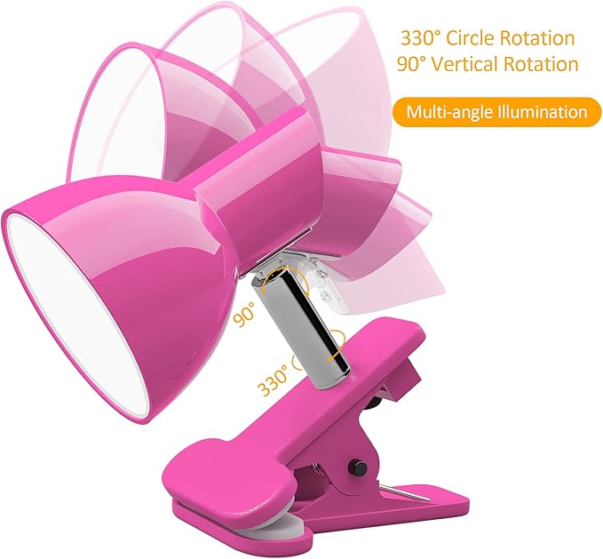 LED Clip on lamp,5W Super Bright Reading Light, 330° Rotation Small Lamp with Clamp on Desk/Table/Bed Headboard/Cupboard Home Lighting, Modern and Save Space Illumination Powerful Lamp Pink