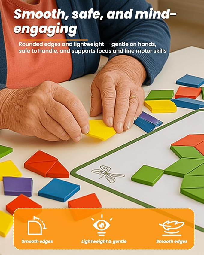 Dementia Activities for Seniors, Wooden Puzzle Matching Game for Elderly Adults, Memory Games for Seniors with Dementia, Alzheimers Products, Colorful Visual Cognitive Therapy Gift