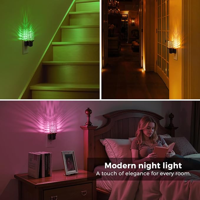 L LOHAS LED Night Light, Dimmable Night Lights Plug into Wall | Color Changing Nightlight RGB with Auto Light Sensor, 0-100LM Adjustable Brightness LED Night Light