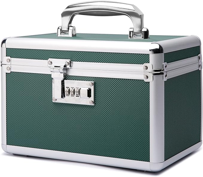 Lockable Medication Box with Portable Storage Case, 10.2''x 6.8''x 6.8'', Childproof Medicine Lock Organizer, Lockbox for Secure Cash, Jewelry, ID Documents (Green/Small)