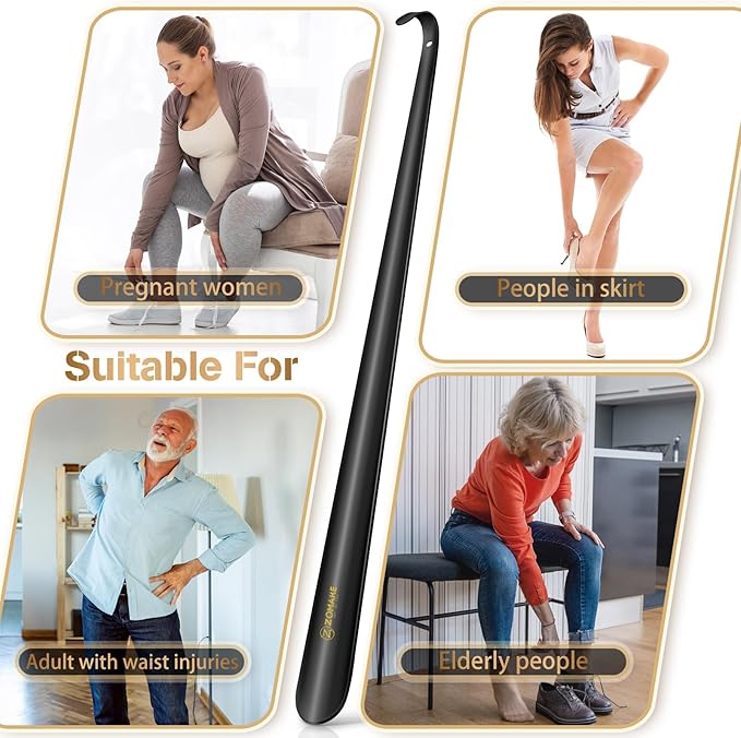 ZOMAKE Extra Long Shoe Horn for Seniors Men,Metal Shoehorn Long handle for Boots,Shoe Spoon Helper, 31.5 IN