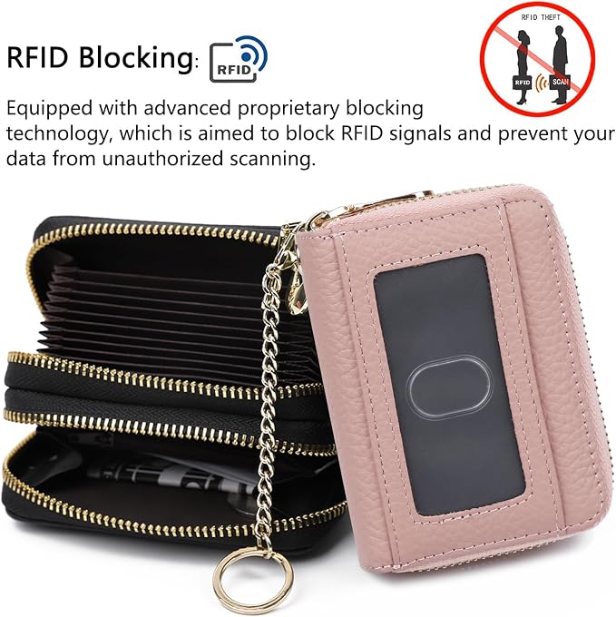 imeetu RFID Credit Card Holder, Small Card Wallet Women, Leather Card Case | Genuine Leather Women's Card & id Cases, Change Coin Purse with Zipper Keychain id Window, 20 Colors & 3 Styles, Daily, Gifts