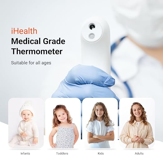 iHealth No-Touch Forehead Thermometer for Adults, Kids, Babies PT3 | 1s Fast Accurate, 3 Ultra-Sensitive Sensors, Quiet Vibration Feedback, Digital Large LED Digits, Use for Home & Nurses