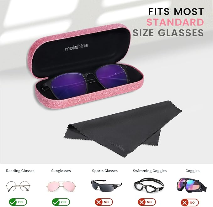 molshine Bling Hard Shell Glasses Case,Portable Sparkling Shiny Eyeglass Case for Men Women Girl Travel Study Work