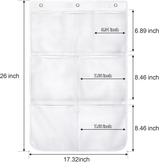 F-color 7-Pocket Mesh Shower Caddy - Hanging Shower Organizer for Cruise | Quick-Dry & See-Through Mesh for Toiletries, Fits Shower Rod Rings or Sticky Hooks for Bathroom & RV, Cruise Essentials 2026