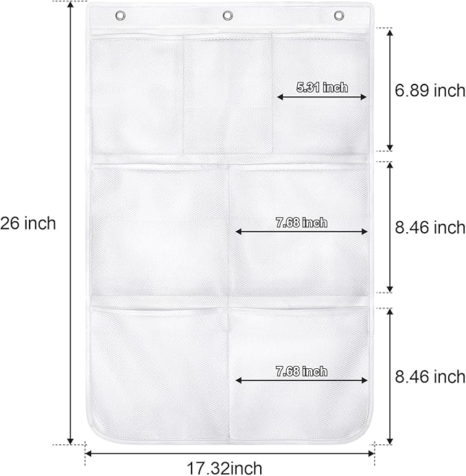 F-color 7-Pocket Mesh Shower Caddy - Hanging Shower Organizer for Cruise | Quick-Dry & See-Through Mesh for Toiletries, Fits Shower Rod Rings or Sticky Hooks for Bathroom & RV, Cruise Essentials 2026