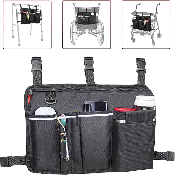 TONINT Large Walker Bag with Water Cup Holder,Walker Basket,Walker Accessories,Walker Bags For Folding Walker,Walker Bags For Seniors,Bag For Walker,Foldable Walker Storage Bag,Side Walker Bag