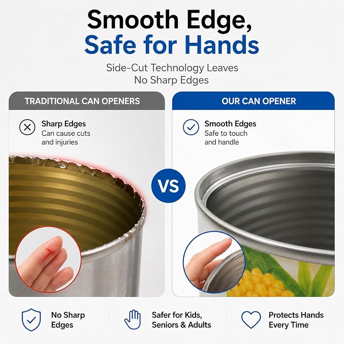 Electric Can Opener for Seniors, One-Touch Battery Operated, Smooth Edges | Fits most round cans with hands-free operation. Easy for seniors and people with arthritis or limited hand strength.