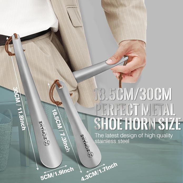 ZOMAKE Shoe Horn Long Handle for Seniors Men Women,Metal Long Shoehorn for Boots, Shoe Spoon Helper