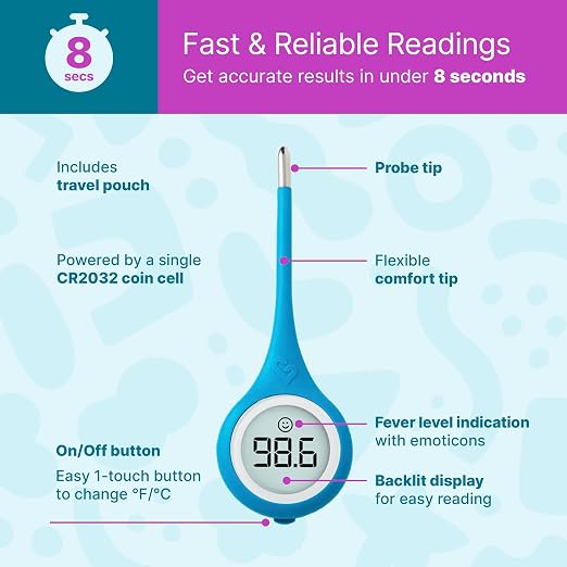 Kinsa QuickCare Smart Digital Thermometer, FDA Cleared | Medical termometro for oral, armpit or rectal readings for babies, kids and adults