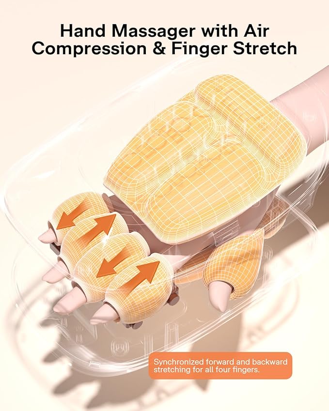 ALLJOY Hand Massager with Heat and Compression, Knuckle Stretching and Hand Massage, 6 Modes 6 Intensities 3 Heat for Arthritis and Carpal Tunnel Relief, Gifts for Women Men(Champagne)