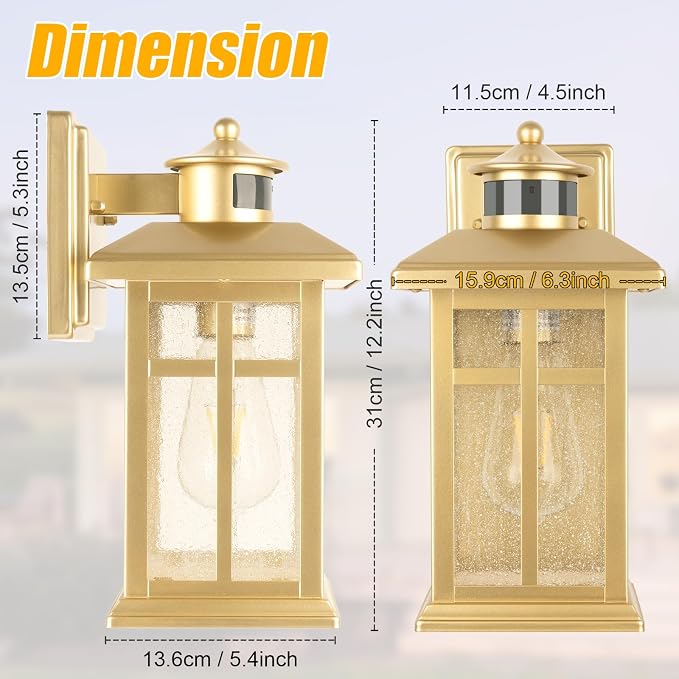 Brilvibera Outdoor Light Fixture Motion Sensor, Modern Outside Wall Lights | Exterior Light Fixture, Black Porch Lights & Outdoor Dusk till Dawn Wall Mount Light for House Garage Entryway
