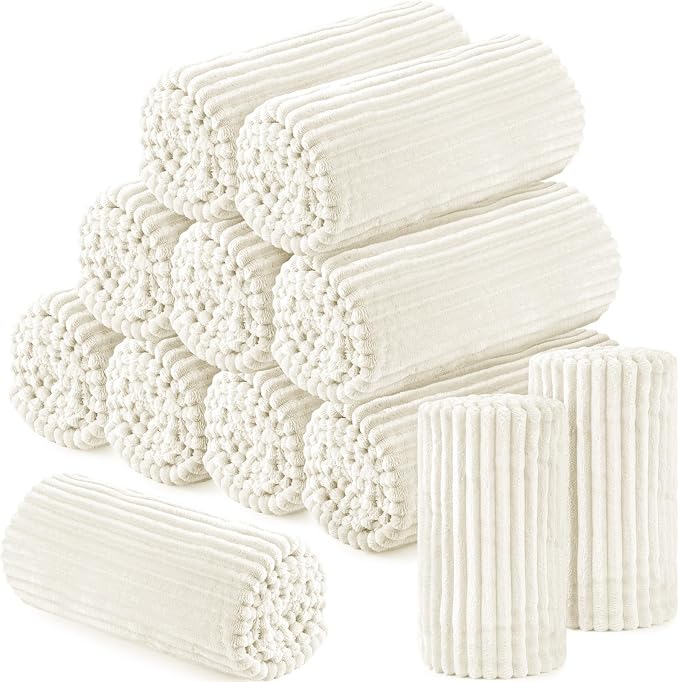 Buryeah 12 Pcs Flannel Throw Blanket Bulk 50 x 60 in Sleepover Blanket Outdoor Wedding Throw Lightweight, Oeko-tex Standard 100 Certified for Sofa Homeless Gifts (Light Beige)