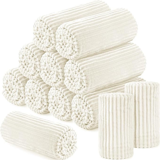 Buryeah 12 Pcs Flannel Throw Blanket Bulk 50 x 60 in Sleepover Blanket Outdoor Wedding Throw Lightweight, Oeko-tex Standard 100 Certified for Sofa Homeless Gifts (Light Beige)