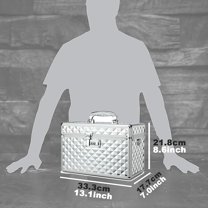 Storage Lock Box with Combination Lock, Lockable Medicine Storage Box, Empty First Aid Box, Security Lock Box, Multipurpose Locking Box for Home and Outdoor Use (Silver, Large)