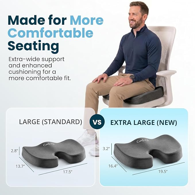 ComfiLife Extra Large Gel & Memory Foam Seat Cushion - Doctor Recommended Office Chair Cushion, Car Seat Cushion - Back & Sciatica Pain Relief - Wide Seat Cushion for Big & Tall (Charcoal)