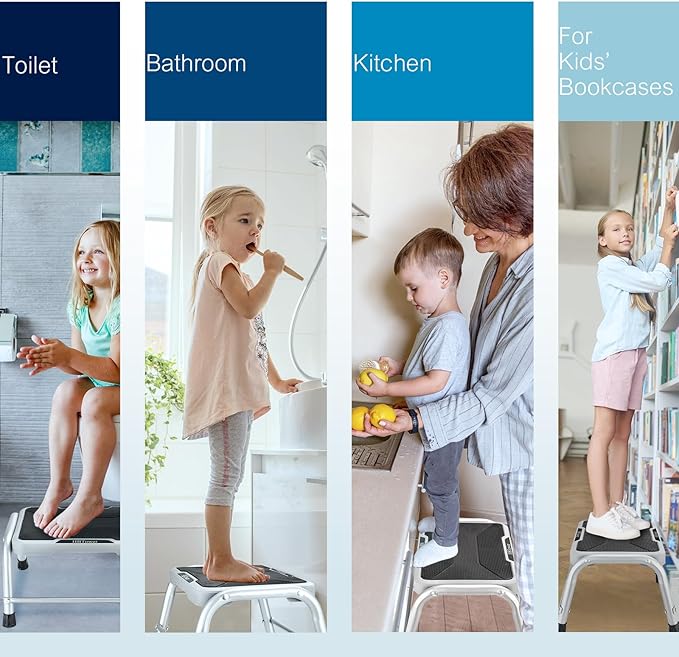 Step Stool, HBTower Step Stools for Adults Kids with Non-Slip Rubber Feet, Holds Up to 600 lbs, Lightweight Stepping Stools for Bedroom Kitchen Bathroom, Bed Steps for High Beds