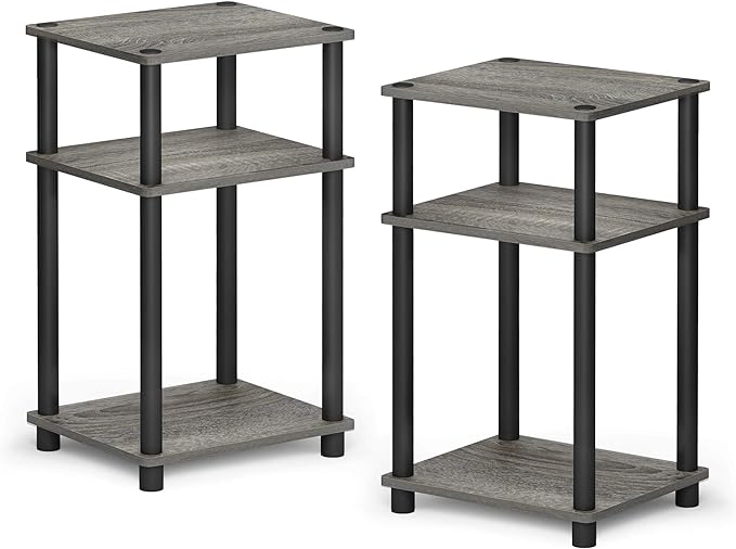 Furinno JUST Side Table Set of 2, 3-Tier Modern End Tables, Open Shelves Night Stand, Nightstand Set, Toolless Assembly, for Living Room, Bedroom, French Oak